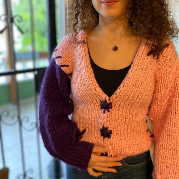 Pink, Purple Sweater for Woman with Buttons for Her Birthday Gift for Girlfriend - Picture 1 of 6